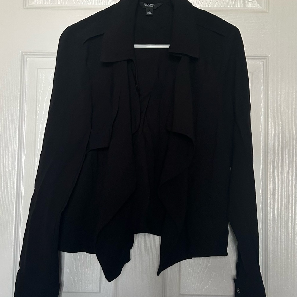 Simply Vera Black Draped Open Front Blazer